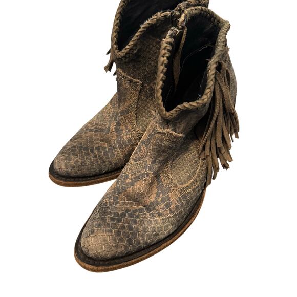 Liberty Black Python Verde leather fringe ankle boots - Picture 4 of 11